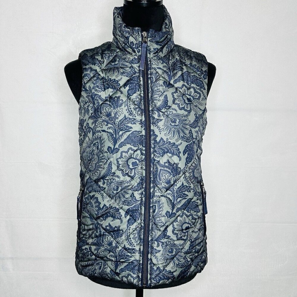 NWT Vera Bradley Puffer Vest Women's Fleece Lined Size XS Gray Navy Floral NEW